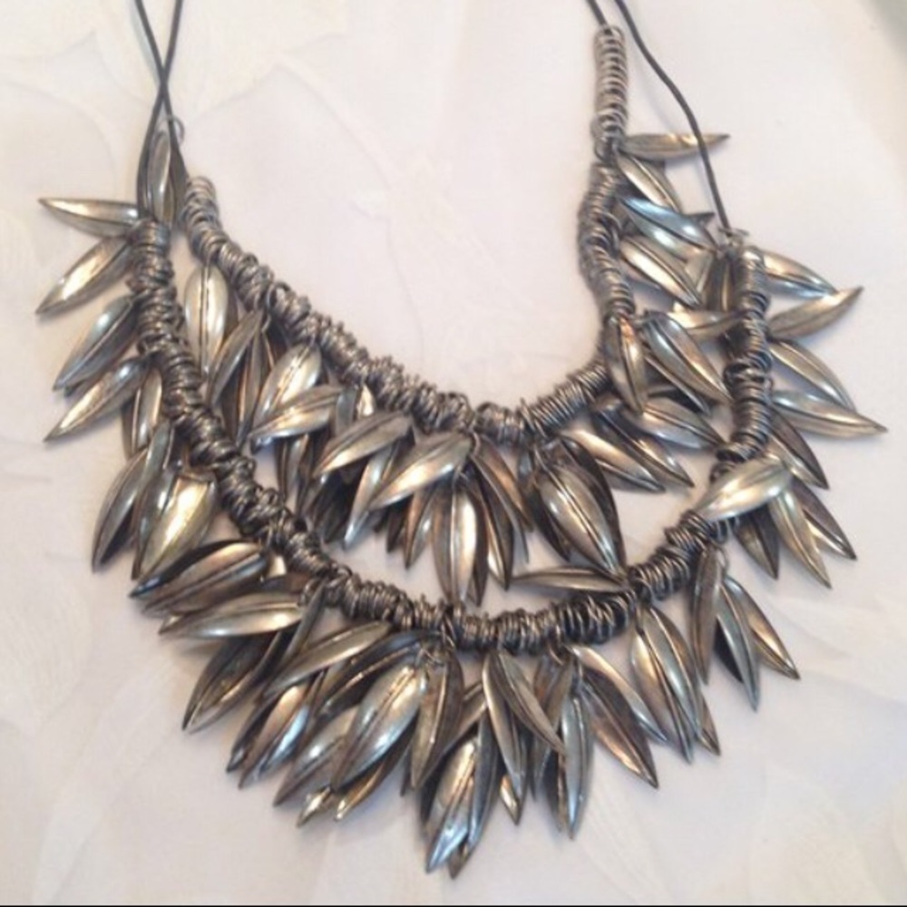 Silver Leaf Statement Necklace - image 2